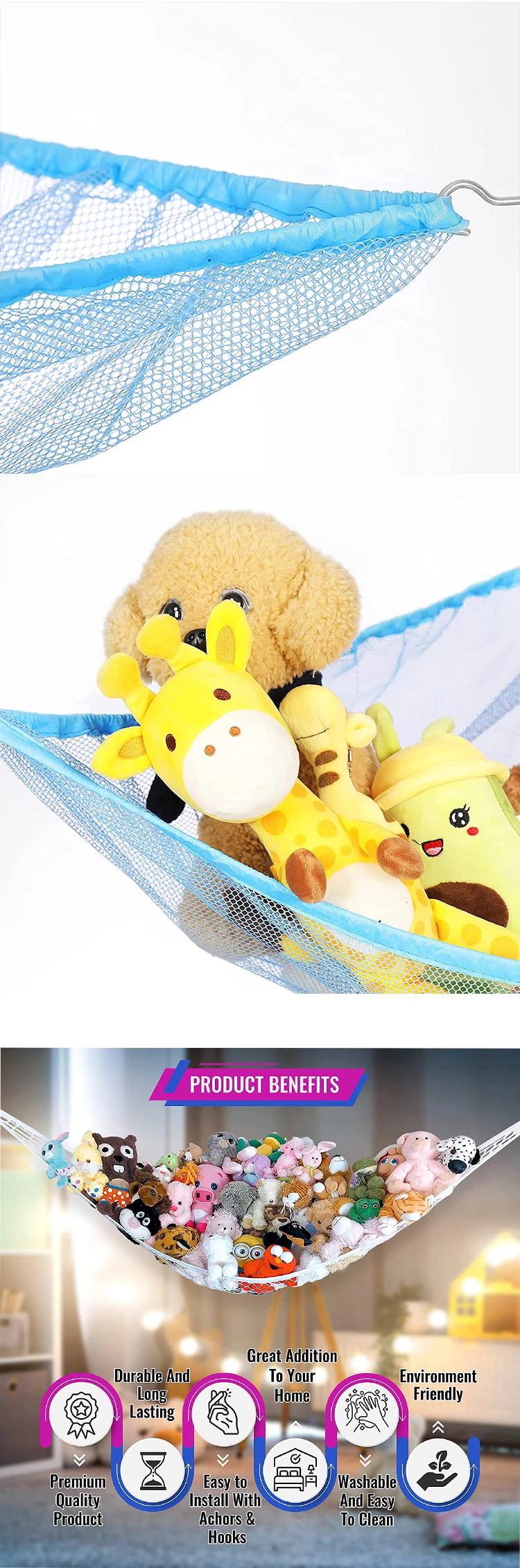 Large Mesh Hammock Organizer Storage Bag Baby Stuffed Animals Hammock