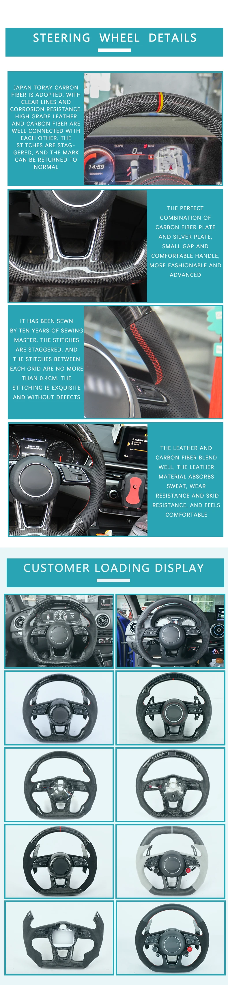 Custom Alcantara Carbon Fiber Steering Wheel Fit For Adui Rs3 Rs4 Rs5