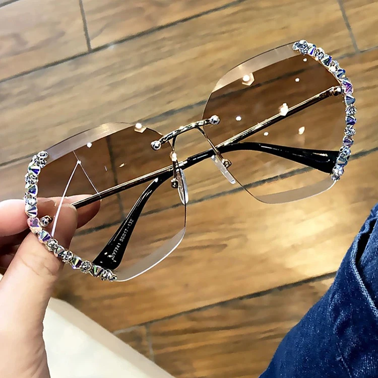 Hot Selling Metal Rimless Big Frame Oversized Square Bling  display picture 1