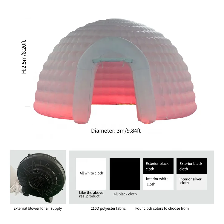 4m Customized Colors Inflatable Dome Tent With Led Light Party Advertising Inflatable Igloo Inflatable Dome Tent for Events