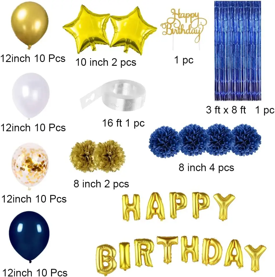 Source Décorations d'anniversaire pour hommes garçons bleu marine or  fournitures de fête confettis ballons feuille d'or ballon joyeux  anniversaire on m.alibaba.com