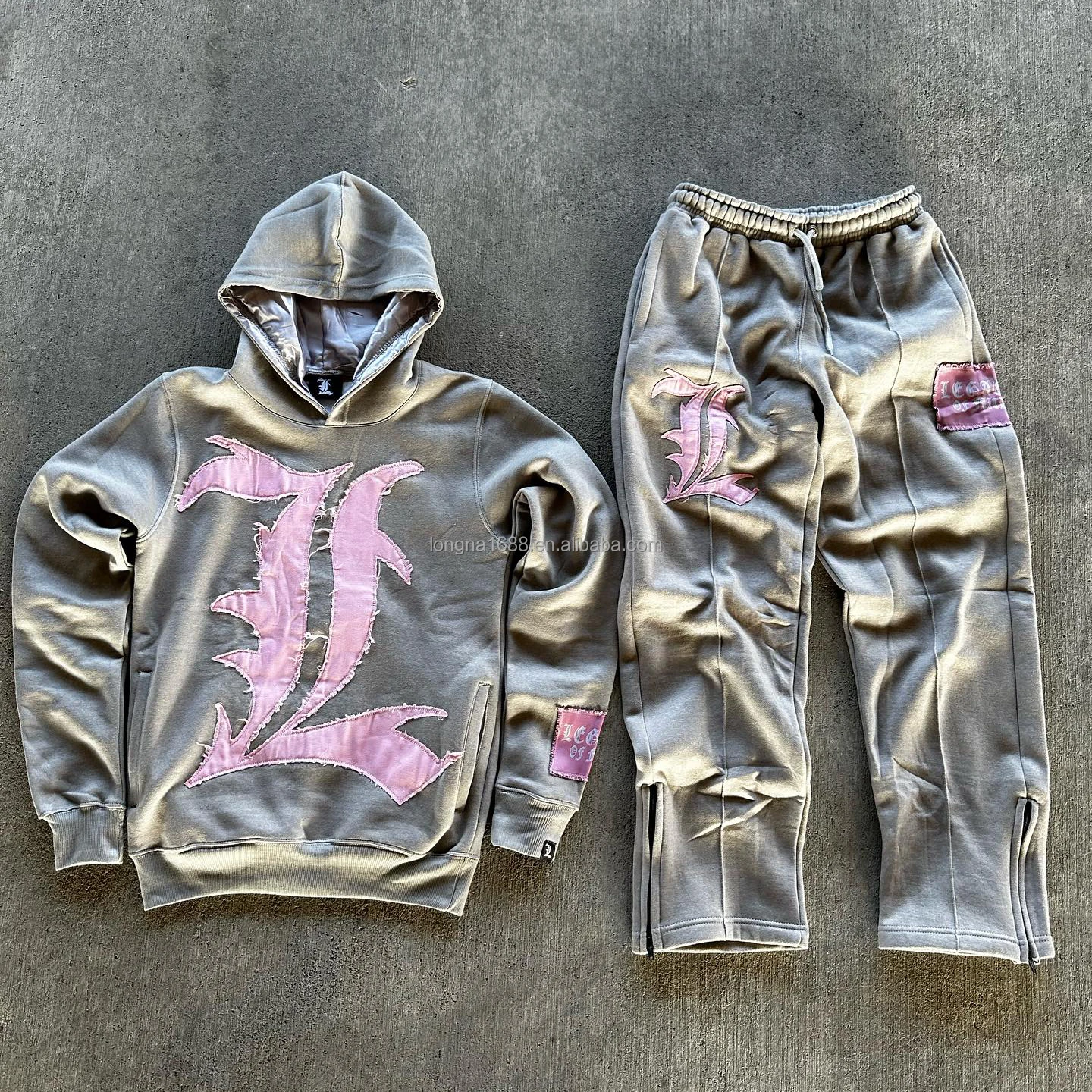 Custom Applique Patch Embroidery Jogger Tracksuits Acid Wash Sun Faded ...