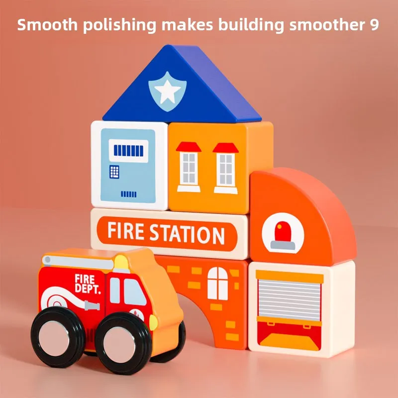 木製携帯用卓上鉄道 57ピース 木製シティ建設 スタッキングブロックおもちゃ 建築ブロックセット 男の子と女の子へのギフト