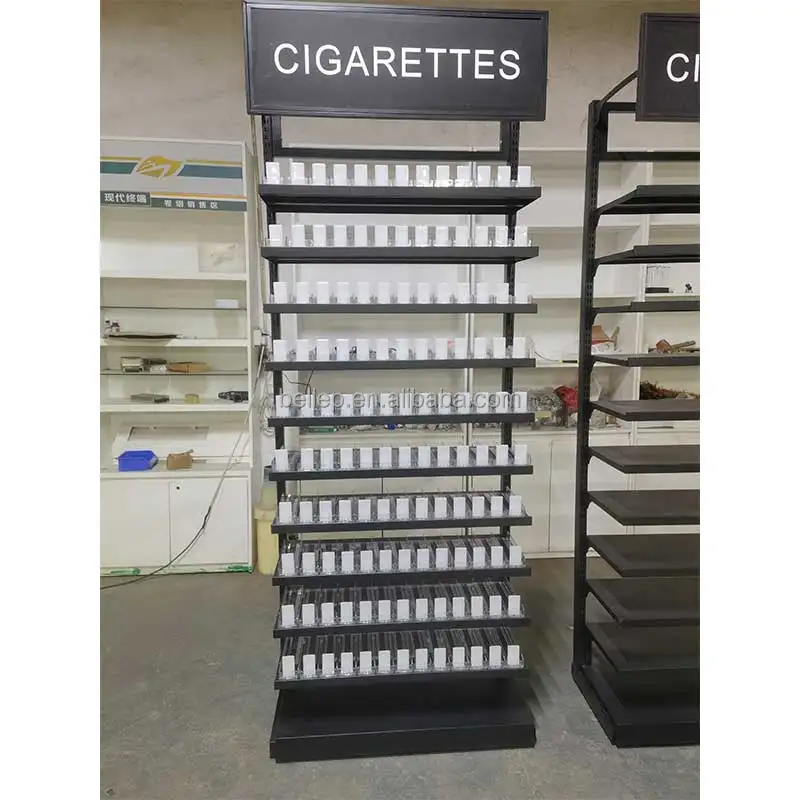 Custom Gas Station Wall Mounted Metal Fixture Supermarket Shelf Floor  Standing Cigarette Display Rack With Acrylic Smoke Pusher