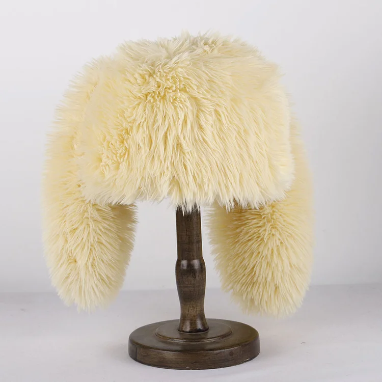 Plain Plush Fur Rabbit Ears Bucket Hat Woman Autumn Winter  display picture 2