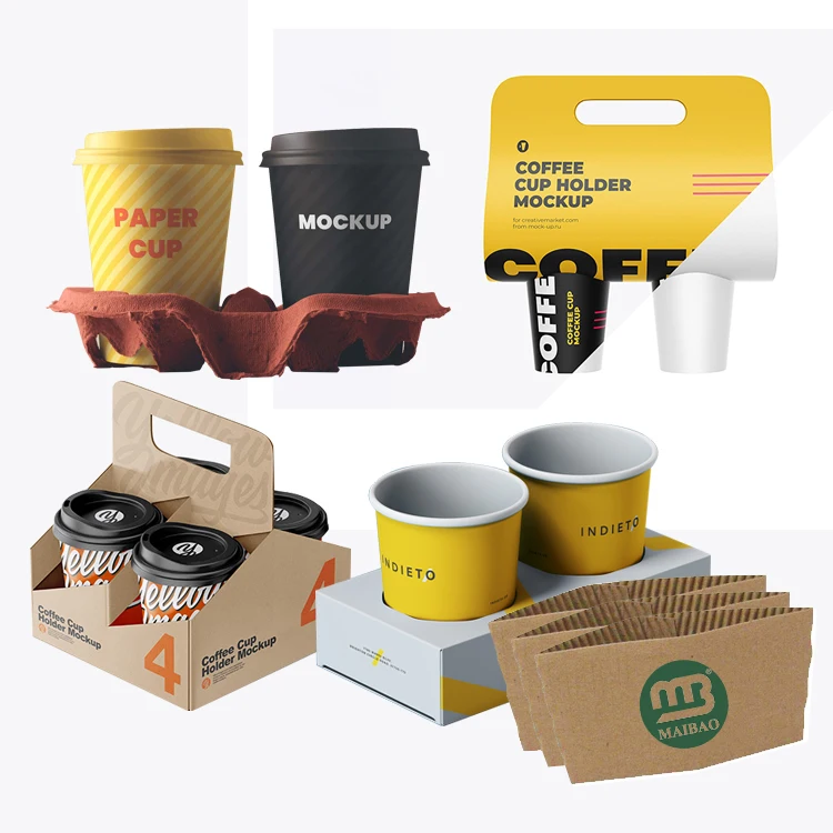 Custom Logo Coffee Packaging Cups Disposable Takeaway Takeout Corrugated Paper Cup Holder for Coffee Tea Drinking Carrier