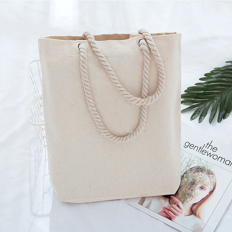 Factory Direct Sales Heat Transfer Screen Printed Canvas Bag Loop Eco-friendly Shopping Bag All Cotton Tote Bag Hemp Rope Bag preview 5