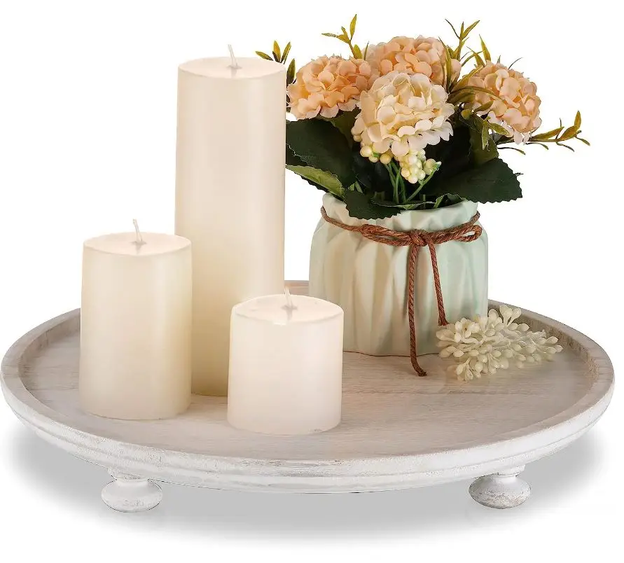 Custom Wood Risers for Decor Rustic Round Wooden Pedestal Stand Tray for Display Farmhouse Table Dessert Candle Cake Plant