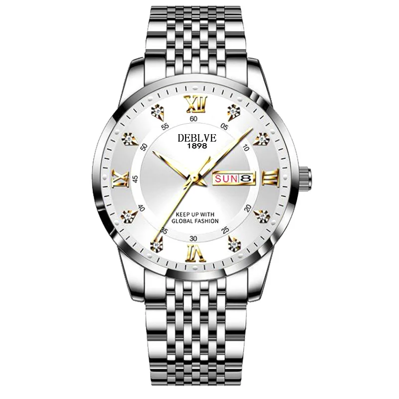 Deblve relógio de pulso masculino quartzo, fecho escondido, de aço