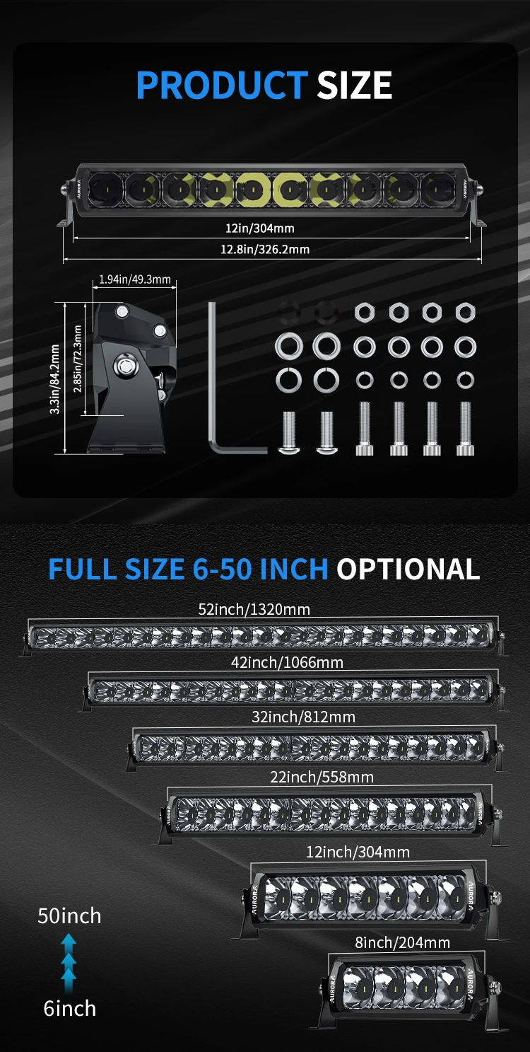 Aurora Patent Screwless Truck Led Bar Light 6 10 20 30 40 50inch Dual Row Car Offroad Rgb Led