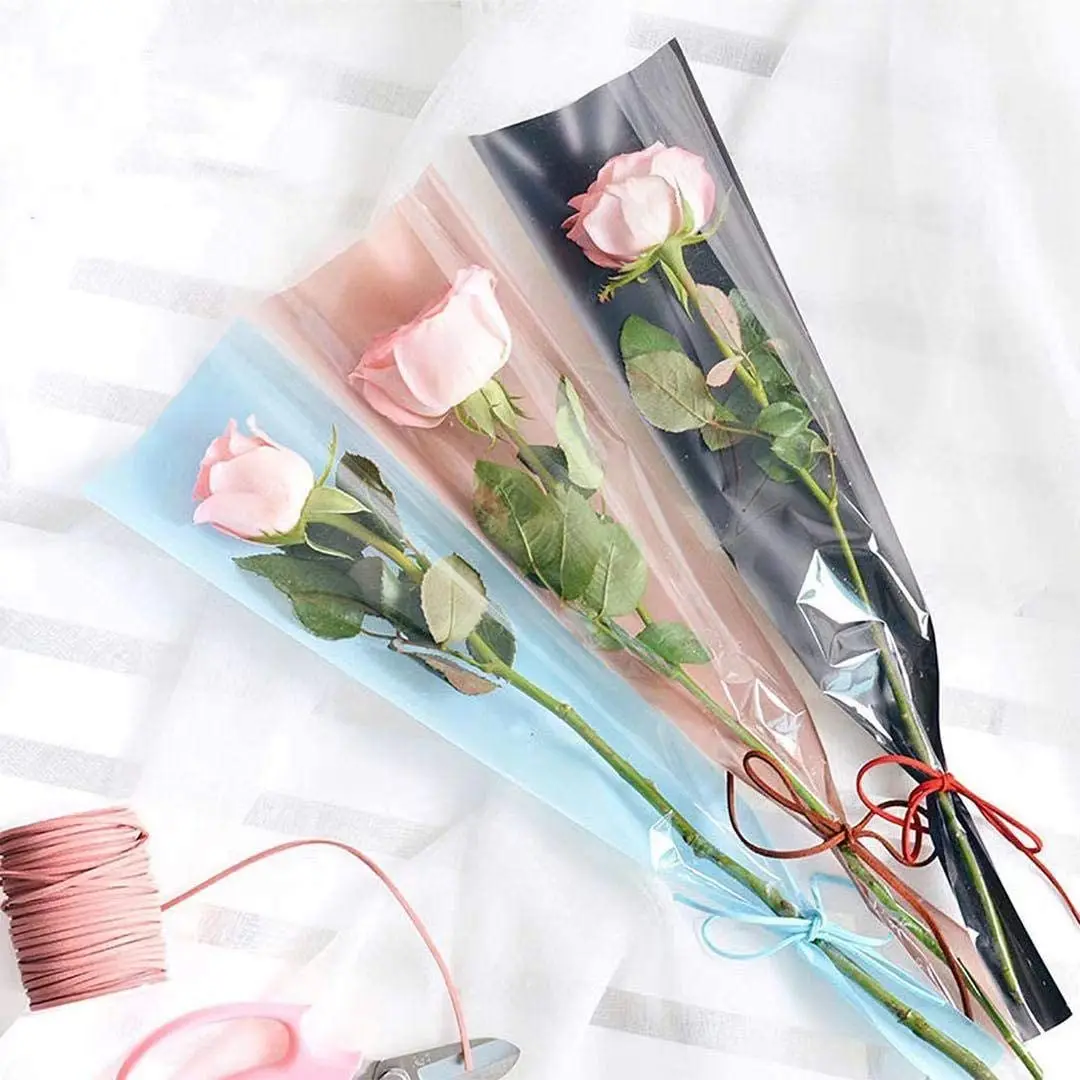 Aylmrice Bouquet Sleeves For Flowers Single Rose Sleeve Bouquet Wrapping  Paper Rose Packaging Flower Sleeves Valentine Bags F1-S-Lv-100pcs