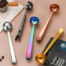 Y1118 Coffee Measuring Spoon Milk Powder Scoop Stainless Steel Coffee Bean Spoon With Bag Clip