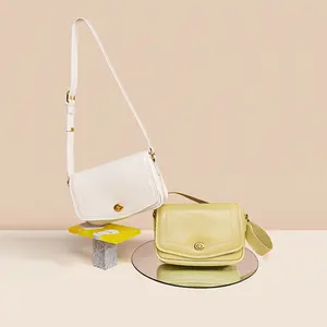 White Simple Large Commute Genuine Leather Women Handbags Cowhide Soft China Factory Fashion Shoulder Bags