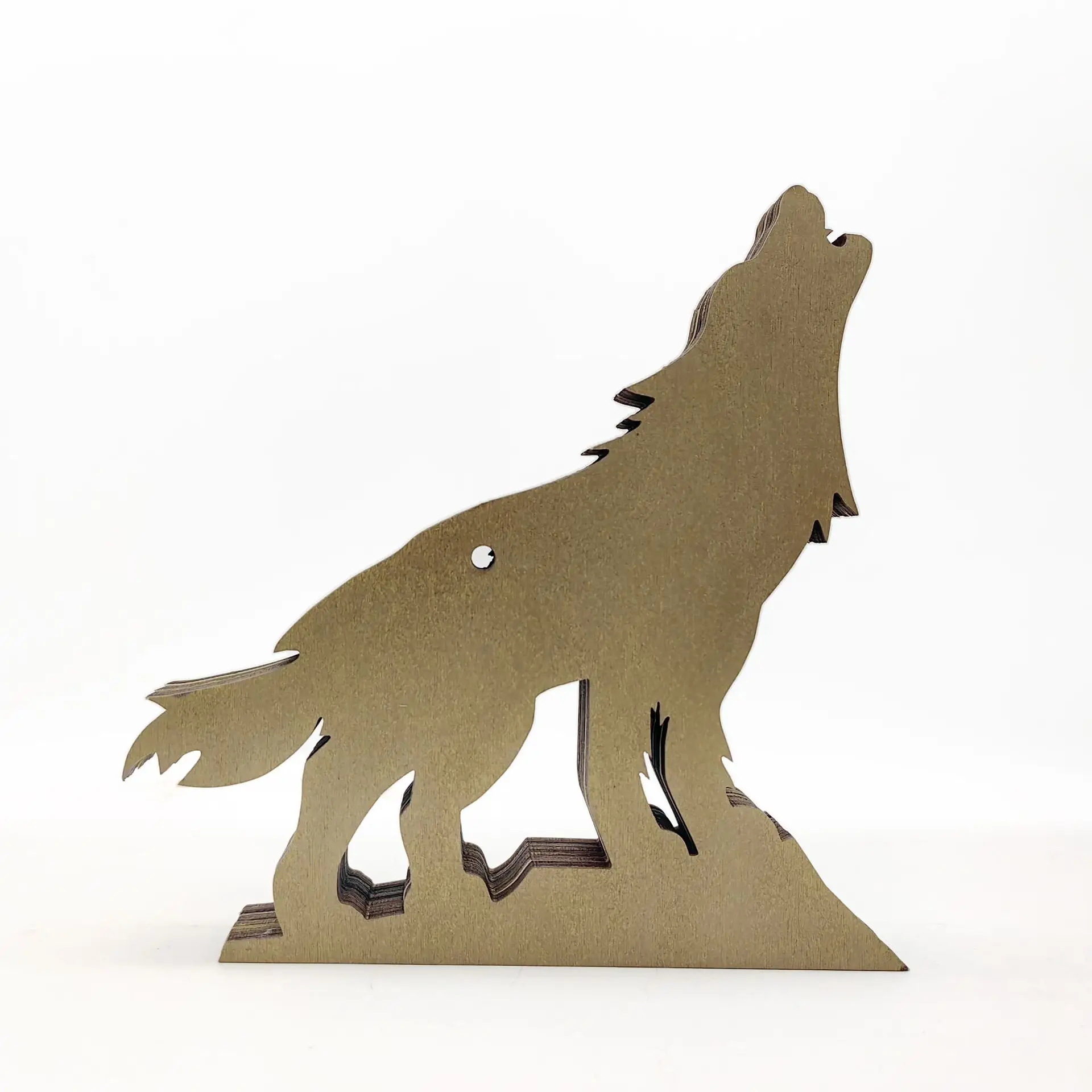 Nuove Statue di Lupo in Legno Decorative Forest Hunter, Sculture da Giardino, Giocattoli Animali in Legno con Luce