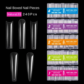 Extra Long 240 Boxed Transparent Full Patch XXXL Denim Manicure Nail Nail Patch Pointed Water Pipe French Style for Fingers