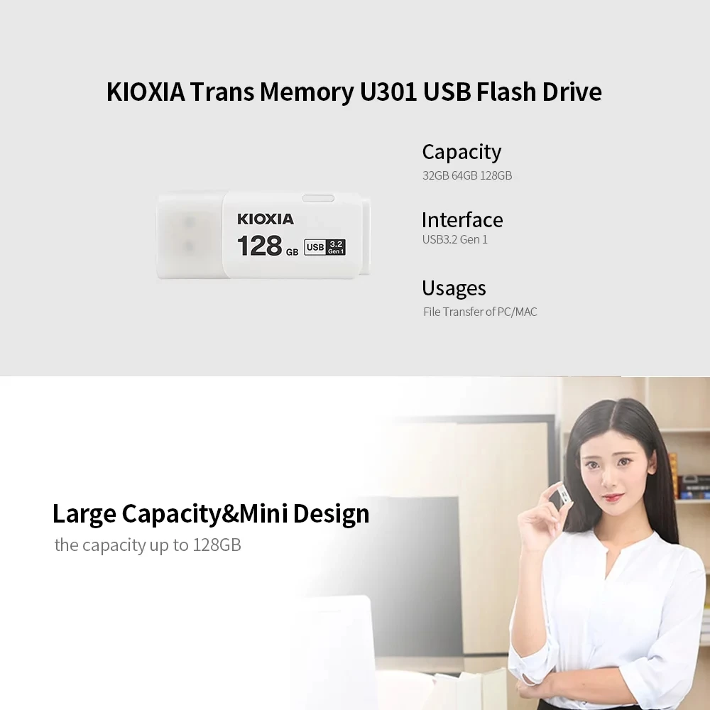 Kioxia U301 16Gb 32GB 64GB 128GB TransMemory USB3.2 Gen 1 フラッシュドライブ ポータブルデータディスク USBスティックホワイト 32GB LU301W KIOXIA Former Toshiba Memory U301 128GB USB 3.2 Gen 1 Flash
