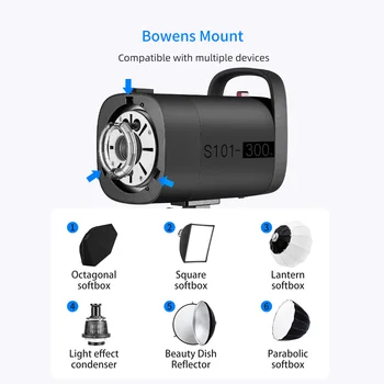 Neewer S101-300W Professional Studio Moonlight Strobe Flash Light 300W 5600K with Modeling Lamp Aluminium Alloy Bowens Mount product image