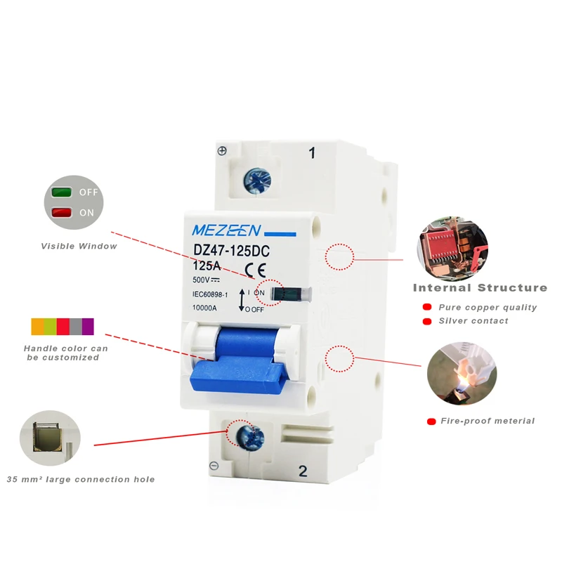 Single Phase Change Over MCB C45N AC DC MCB 1P 80A 100A 125A 10kA DC Solar MCB Breaker