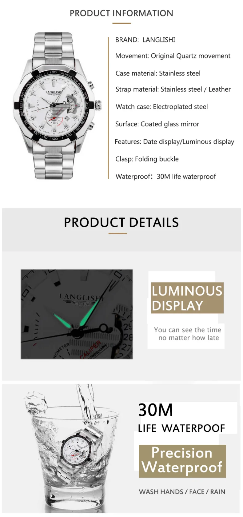 Poedagar New Quartz Watch Men's Watches Top Brand Luxury Stainless ...