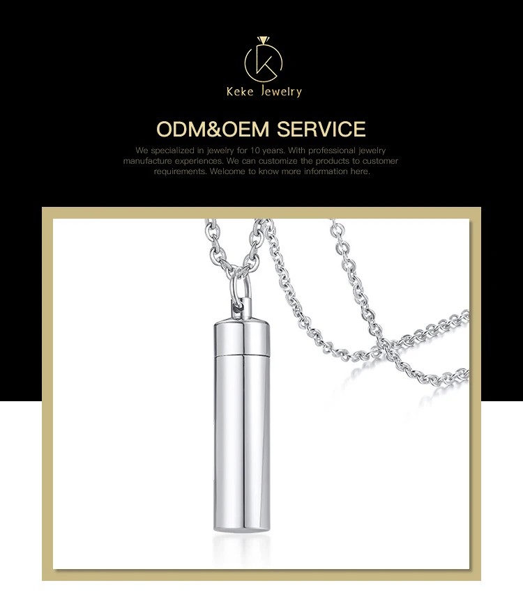 Stainless steel can be engraved and can be opened cylindrical urn casting pendant necklace PN1250