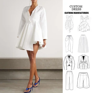 Trendy Fall Clothing Women's  Elegant Casual Short Asymmetric Cotton-poplin Mini Dress Deep V-Neck White Dresses