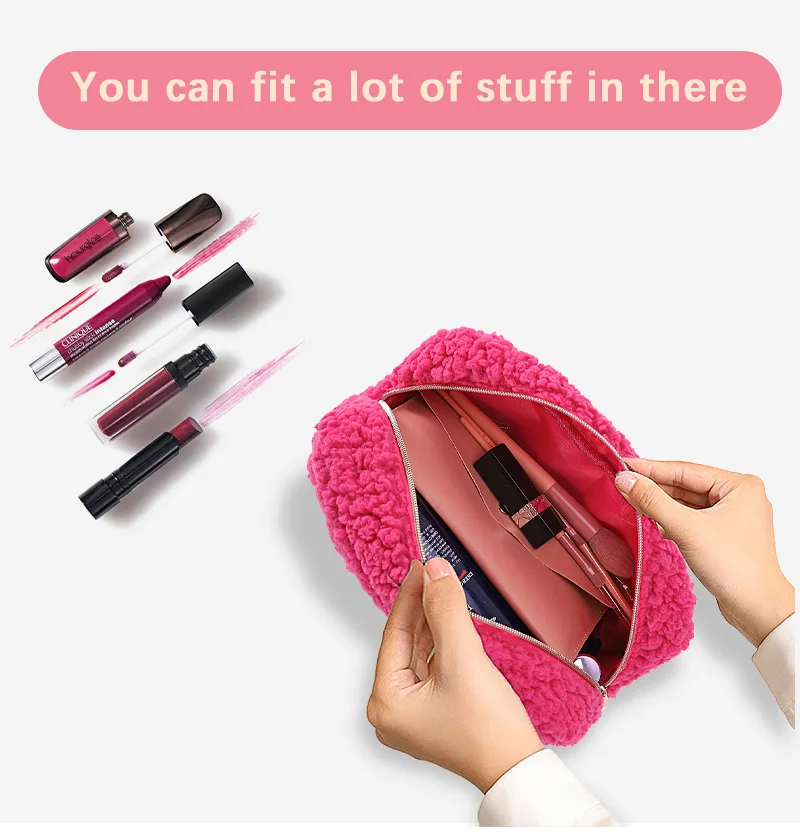 New Terry Cloth Women Makeup Bag Chenille Embroidery Teddy Velvet Women