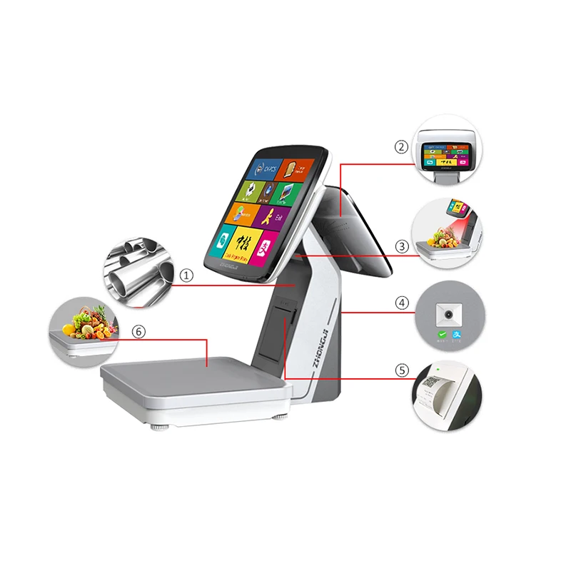 ZHONGJI Touch Screen Cash Register with Weighing Scales Supermarket POS System