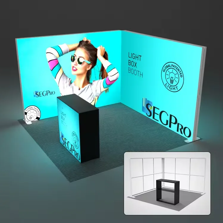 Floor folding portable frameless aluminum SEG light box textile fabric exhibition event light box