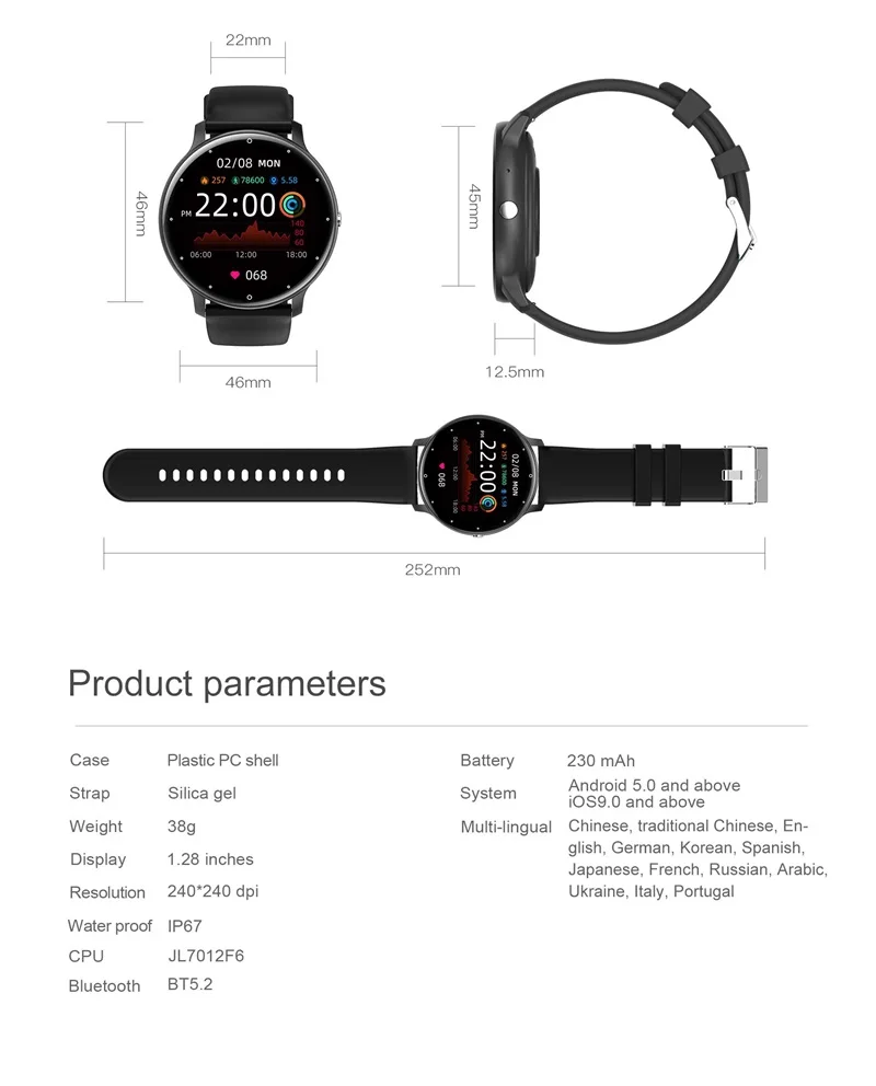 1.28 Inch Touch Screen Heart Rate Blood Pressure Fitness Sport Smart Watch ZL02CPro Health Monitoring Smartwatch for Men Women (15).jpg
