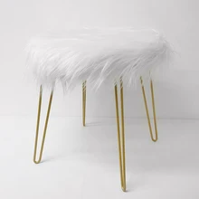 Living Room Furnitures Modern European Style Round Footstool White Faux Fur Ottoman Stool with Golden Legs