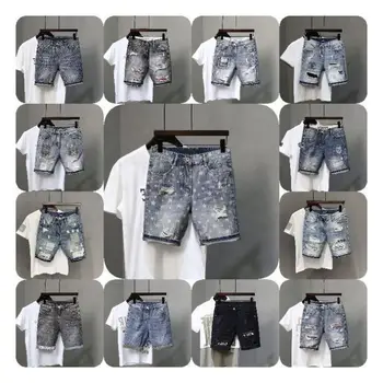 Men's Ripped Jean Shorts Casual Distressed Denim Shorts Summer Short Pants with Pockets