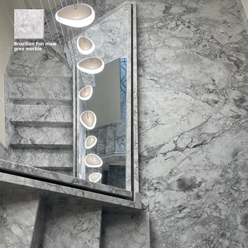 Modern Design Natural Grey Marble Stone Tiles Polished Big Slab for Floor Bathroom Vanities Marble Stair Stone Kitchen Island