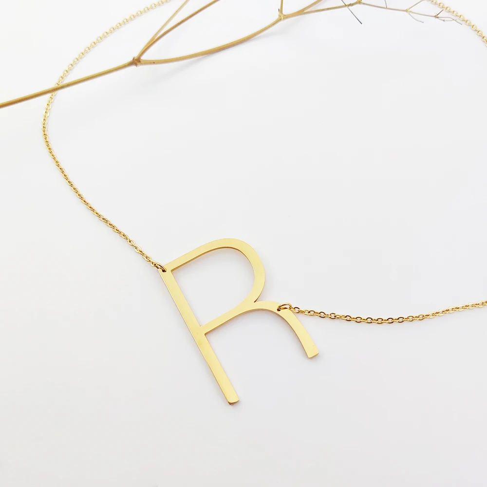Simple Design 18K Gold Plated 26 Letter Necklace Thin Chain Initial Alphabet R Pendant Necklace Women Jewelry Gifts
