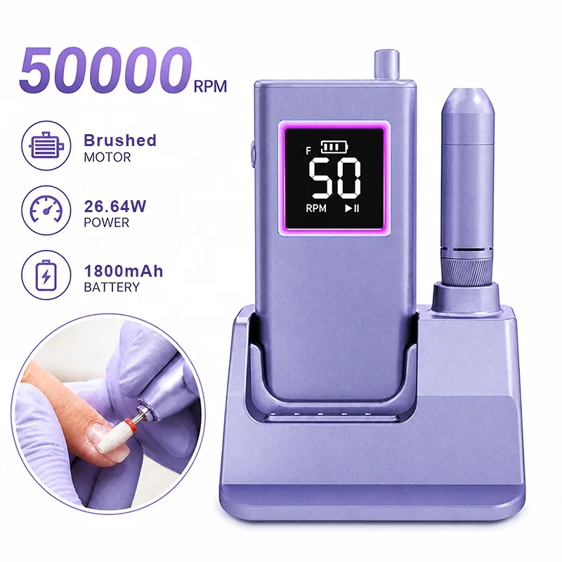 Cordless Nail Grinder 50000 RPM Rechargeable Nail File With 1800mAh Magnetic Charging Base LED Display Home Nail Art
