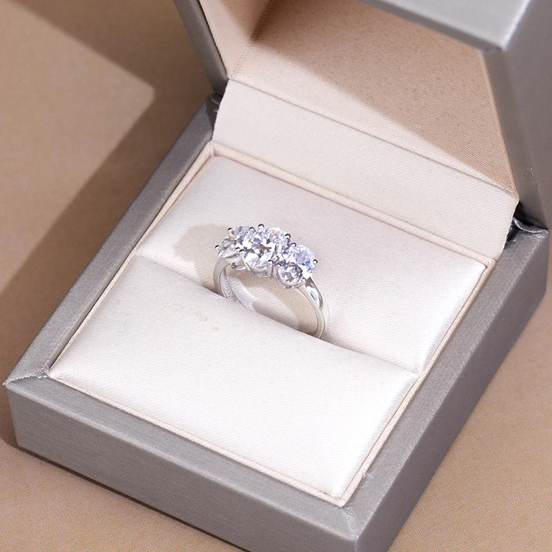 Messi Jewelry MS-785 18k  Three Stone  Oval  Shape Women Dainty Gold Jewelry Lab Grown Diamond Ring