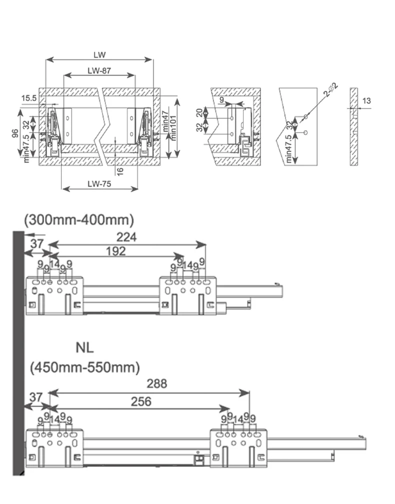 Roeasy Tandom Drawer Box Soft Close Double Tendom Box Drawer Channel ...