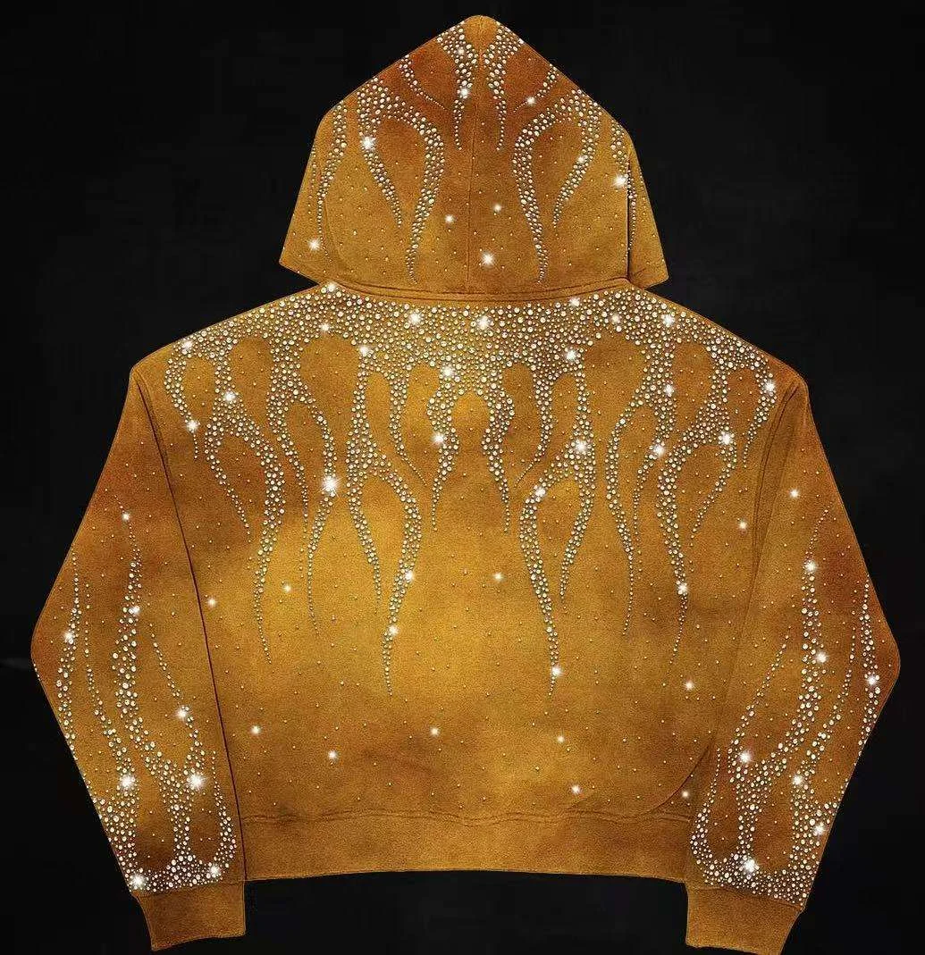 Salati Customized Full Rhinestone 100% COTTON Zipper-up Sweatshirt Streetwear French Terry Unisex for Autumn Printed Hoodies gallery 2