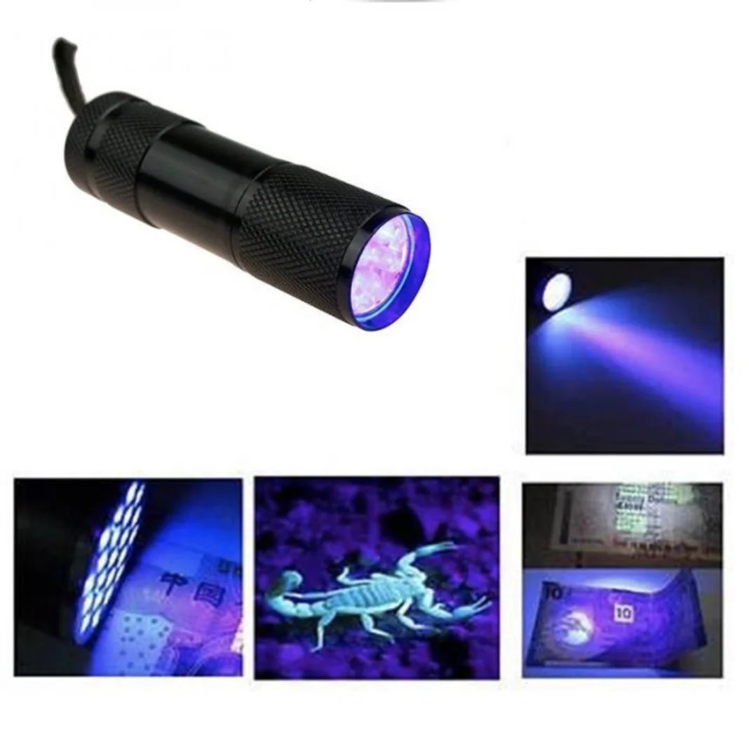 Clover UV 9 LED Mini Blacklight Flashlight Torch Light 395nm UV Flashlight for Scorpion Money Detector Hunter Finder