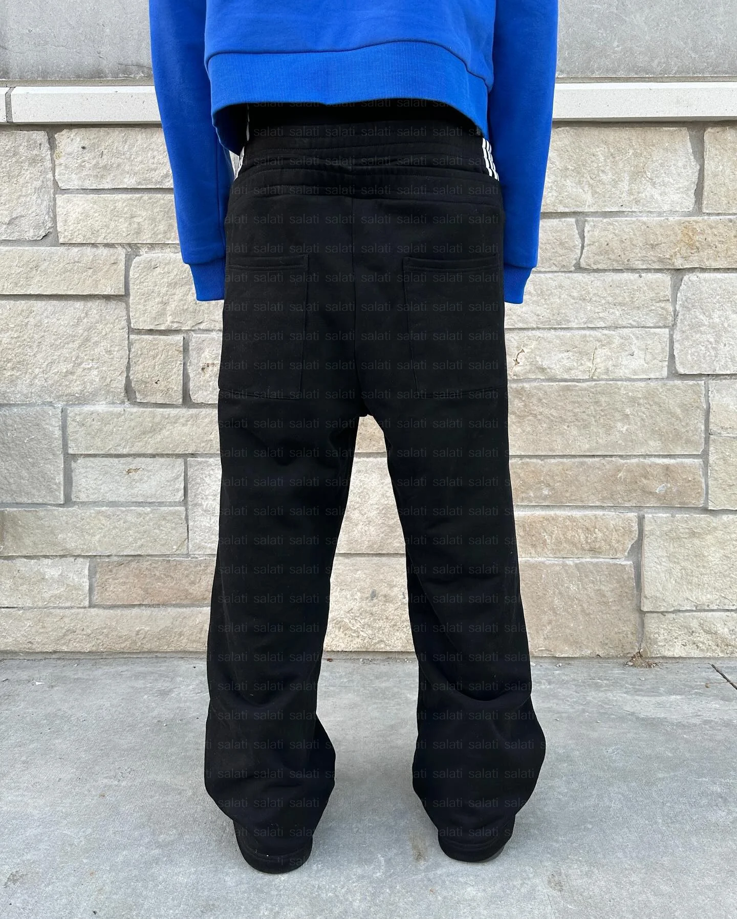 Custom Cotton Baggy Straight Wide Leg Bootcut Print Boxer Tripe Double Waist Jogger Sweat Track Pant Stack Flared Sweatpants Men gallery 3