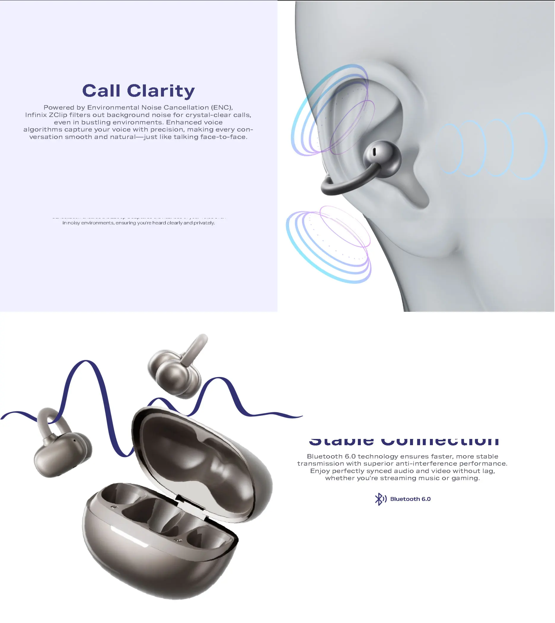 Infinix ZCLip XE4 EU Deep Grey Noise Cancelling TWS Earphones Headphones