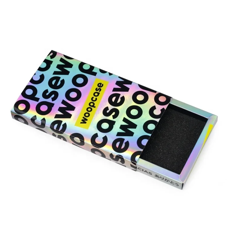 Alphabet design and printing fancy custom small gift drawer slide paper boxes silver paper drawer box for phone case