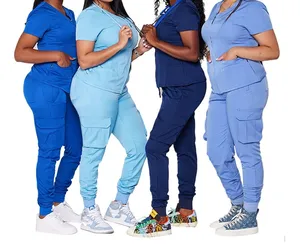 Women Custom Logo Woven Nurse Comfortable Fashionable Medical Uniforms Anti Wrinkle Scrubs Top Set Hospital Uniform 78%