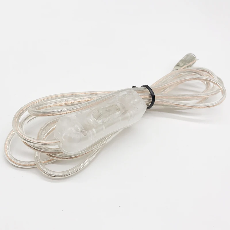 Прозрачный кабель постоянного тока 5521*5,5 мм, 2 м, 2,1, двухжильный провод постоянного тока с прозрачным кабелем с кнопкой 304