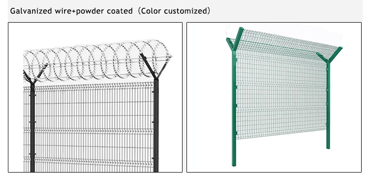 Galvanized 3D Welded Wire Mesh Fence Panel With Barbed Wire Anti Climb Security Fencing For Airport Prison High Safety Areas 3