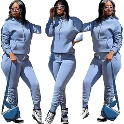 2021 Winter Custom Two Piece Hoodie Jogging Set  Women Long Sleeve Top Stacked Joggers Pants Hoodies And Sweatpants For Women