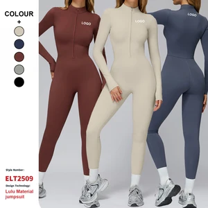 Custom High-Quality Bodysuits Tight Long Sleeve Fleece One-Piece Bodysuits Women Gym Running Fitness Warm Yoga Sports Jumpsuit
