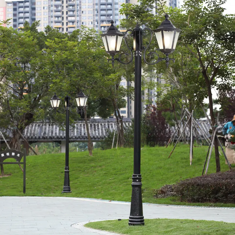 Shuangxin European Style Courtyard Lamp Garden IP54 Waterproof High Pole Villa Light Decoration LED Double Head Design Die-cast