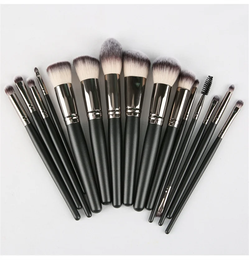 Высокое качество Профессиональные синтетические веган черный производитель оптом, изготовленный на заказ логотип бренда частная марка 15 шт. набор кистей для макияжа