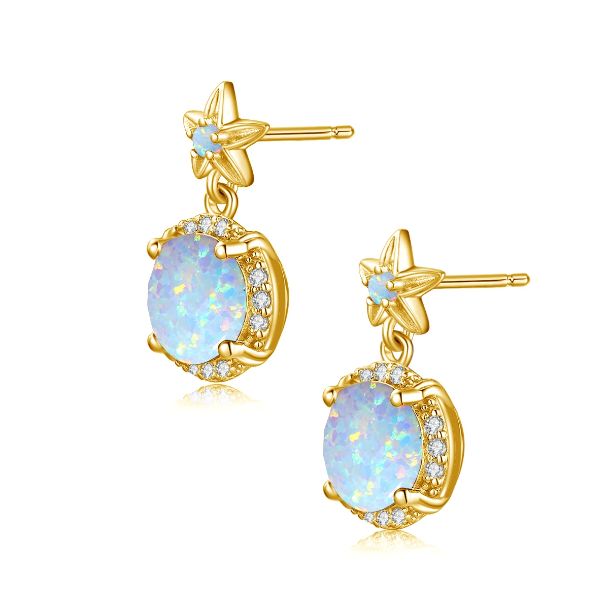 Factory Custom Trendy High Quality Real 925 Silver Jewelry Wholesale Women Birthstone Gemstone 18K Gold Opal Studs Earring