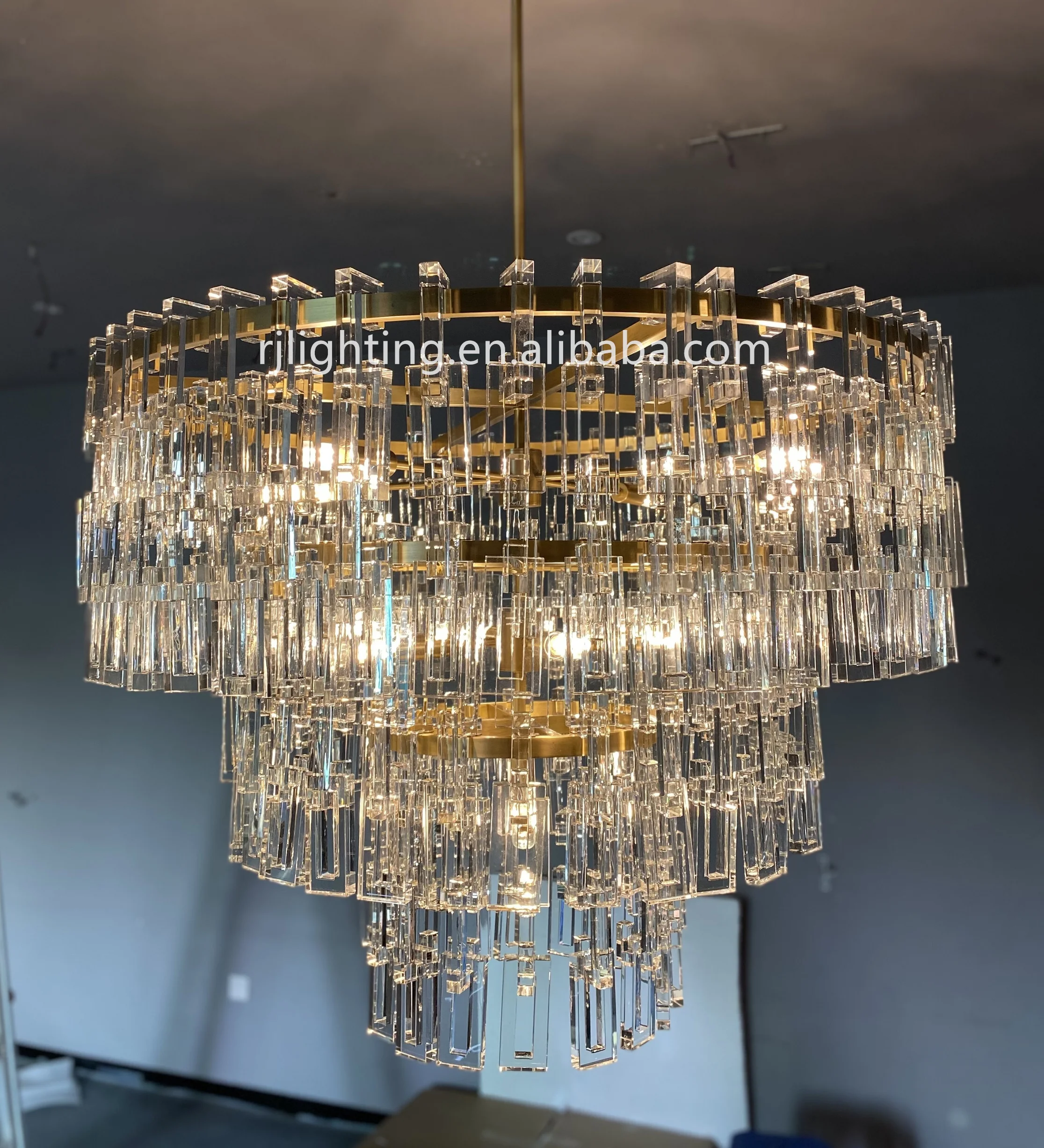modern K9 crystal restoration luxury 36' 48' 60' living room bronze brass three four five tiers American round chandelier